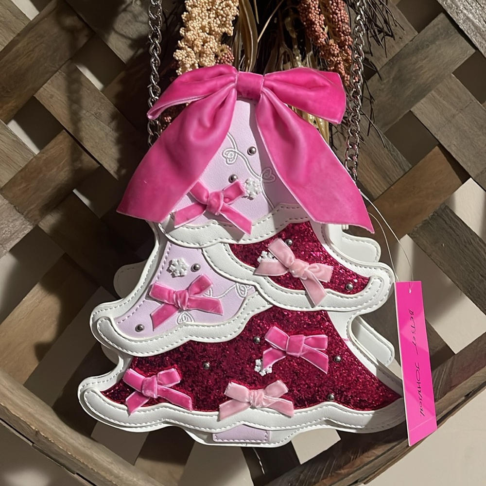 Betsey Johnson Pink & White Bow Tree Crossbody Bag